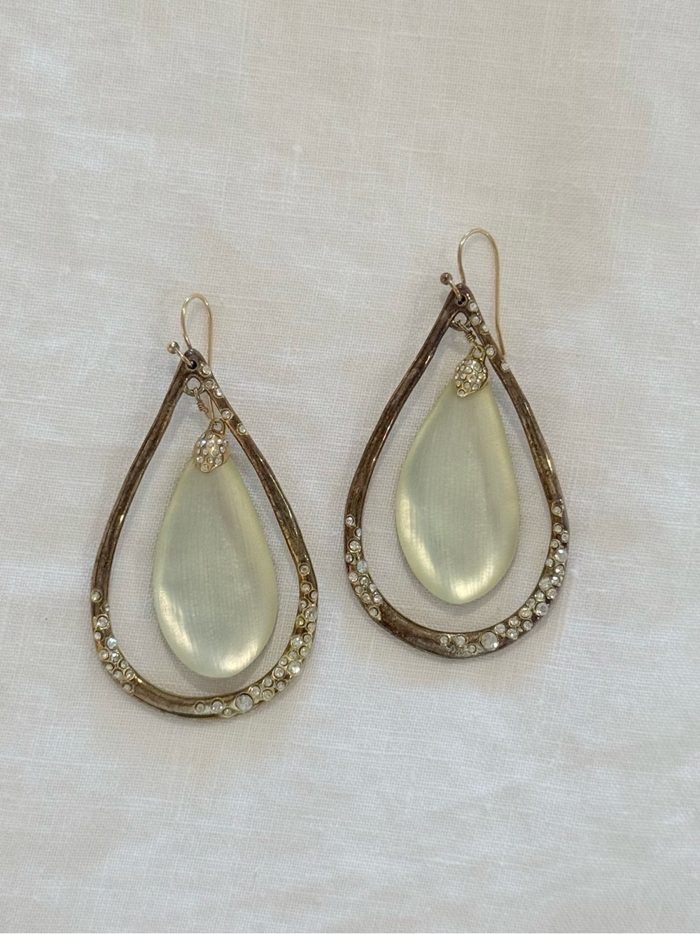 Alexis Bittar Gold Teardrop Earrings with Cream Lucite Inset